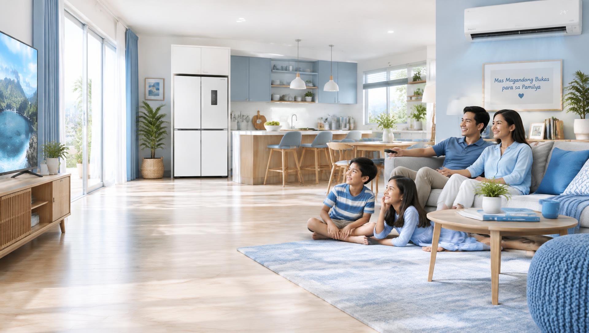 Filipino family enjoying a modern home with new appliances